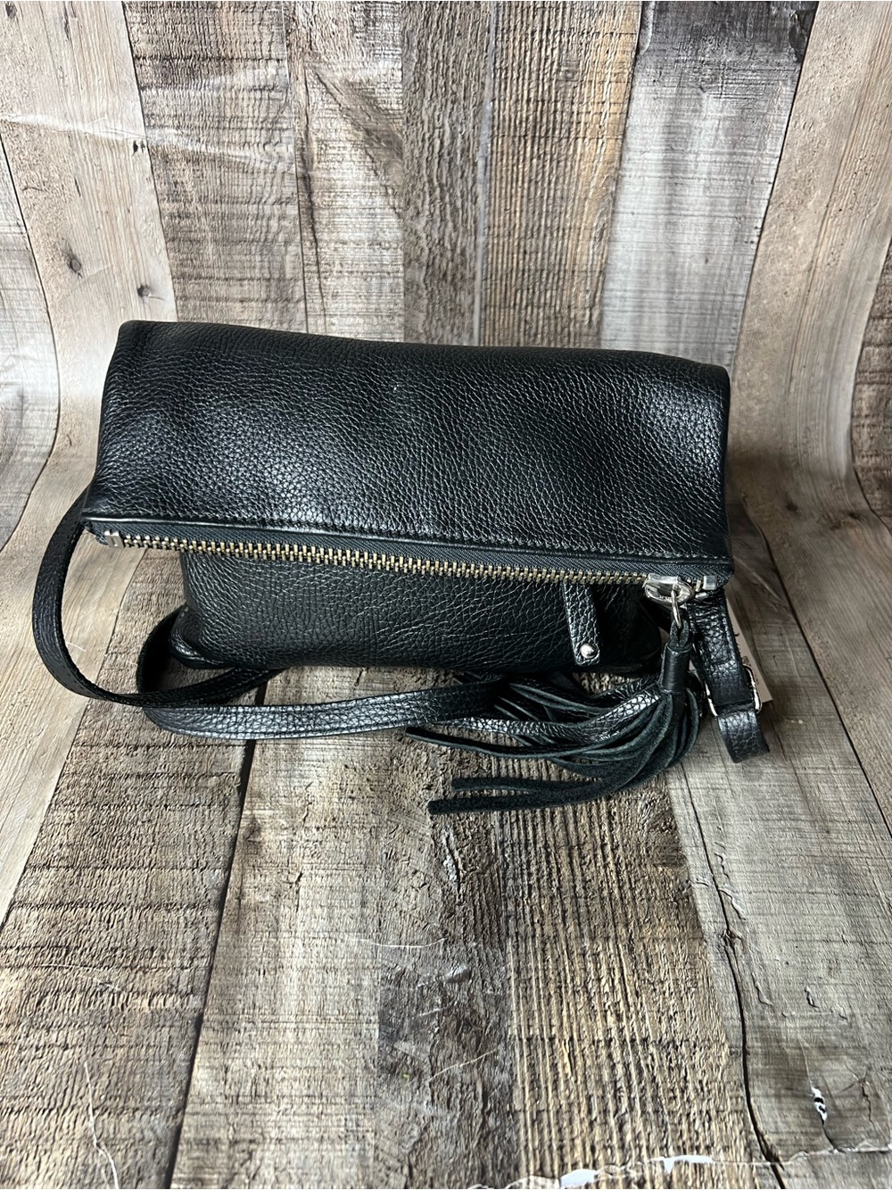 Roots Black Pebbled Leather Small Crossbody Bag